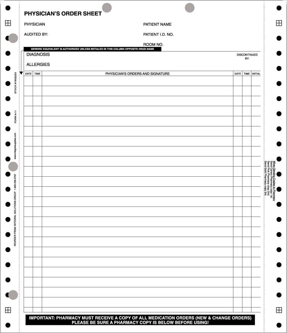 Printable Blank Physician Order Form